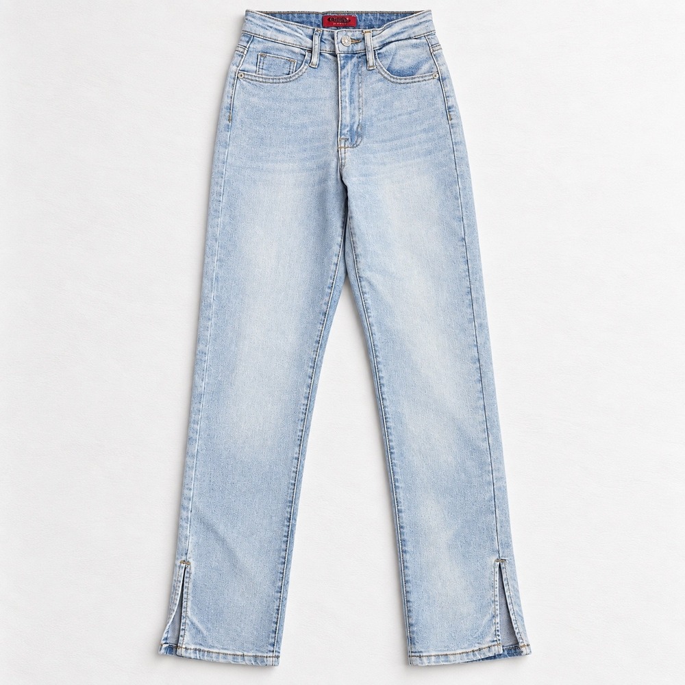 Guess Hazel High-Rise Side Slit Straight Jeans Light Wash Denim Size 24 Q2VA29